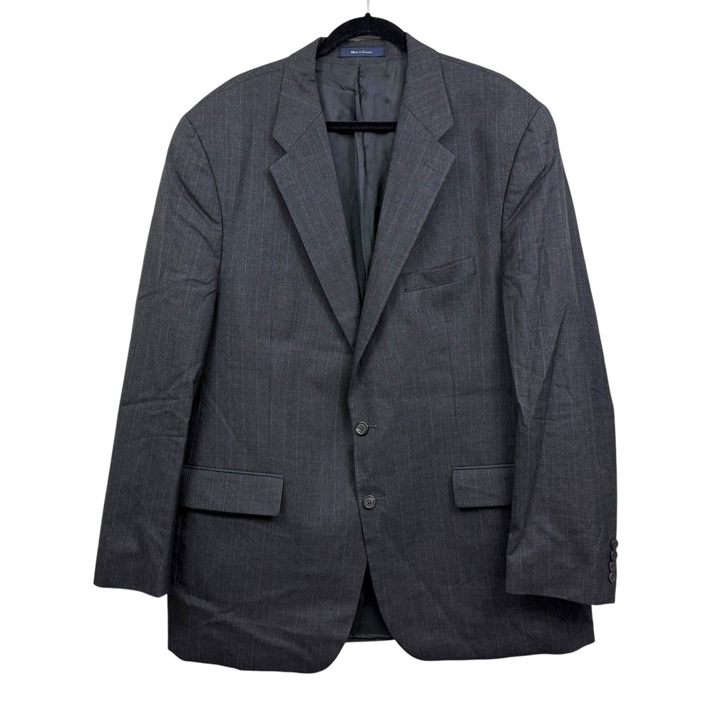 Chaps Ralph Lauren Men Pinstripe Blazer Suit Pure Wool Vented Gray Purple Sz 48T